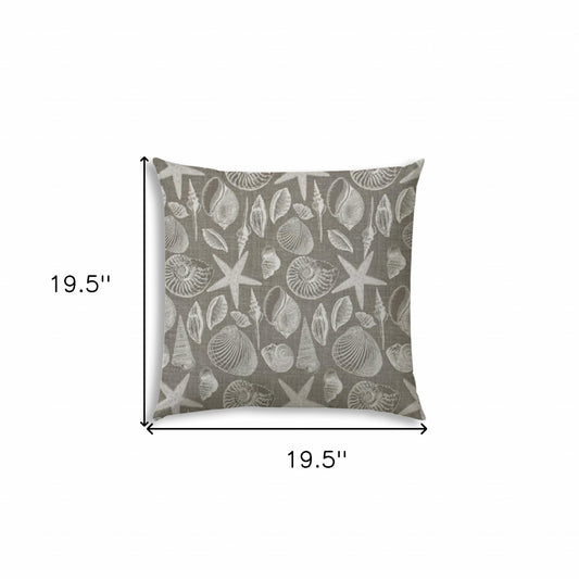 20" X 20" Cream And Gray Seashells Zippered Polyester Coastal Throw Pillow Cover