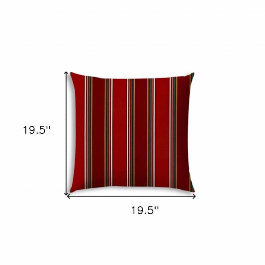 20" X 20" Red Green And White Zippered Polyester Striped Throw Pillow Cover
