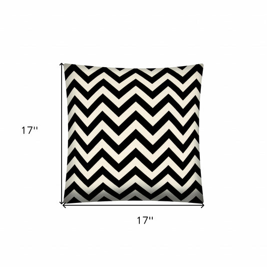 17" X 17" Black And Ivory Zippered Polyester Chevron Throw Pillow Cover