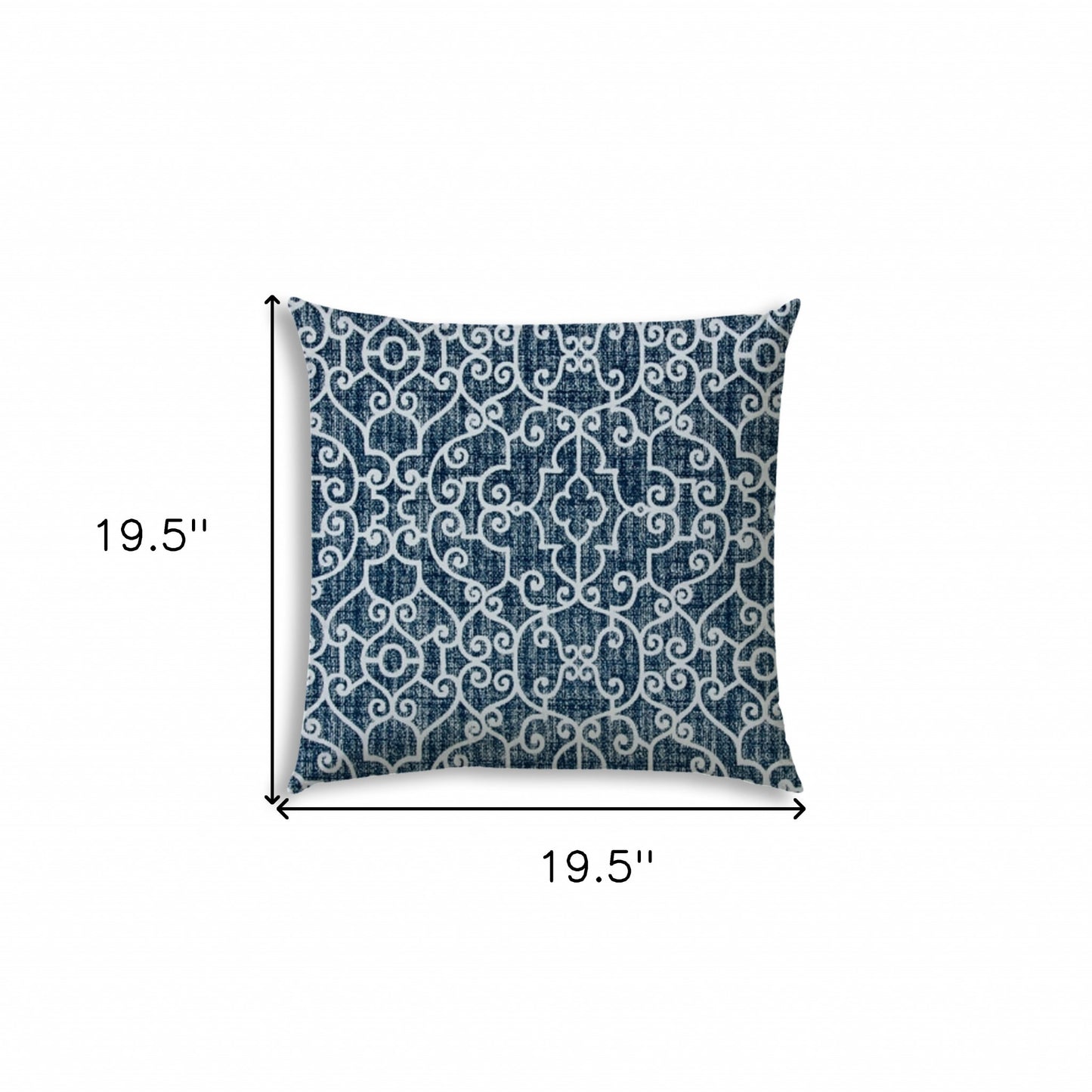 20" X 20" Indigo Blue And Navy Zippered Polyester Stencil Throw Pillow Cover