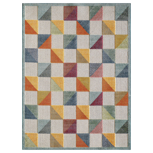 2' X 4' Orange And Ivory Geometric Stain Resistant Indoor Outdoor Area Rug