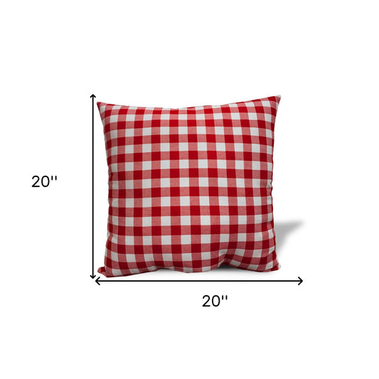 20" X 20" Red Gray And White Zippered 100% Cotton Plaid Throw Pillow Cover