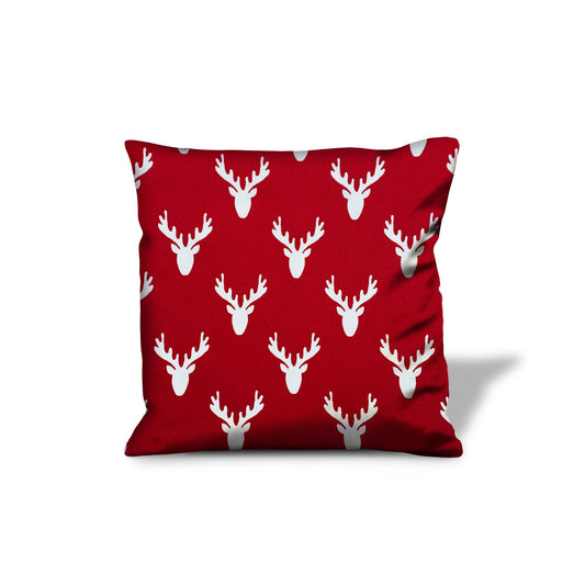 17" X 17" Red Gray And White Reindeer Zippered 100% Cotton Animal Print Throw Pillow Cover