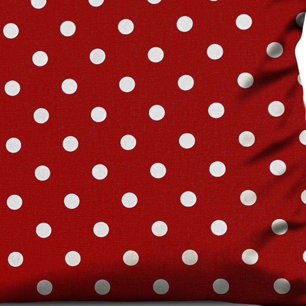 14" X 20" Red And White Zippered 100% Cotton Polka Dots Lumbar Pillow Cover