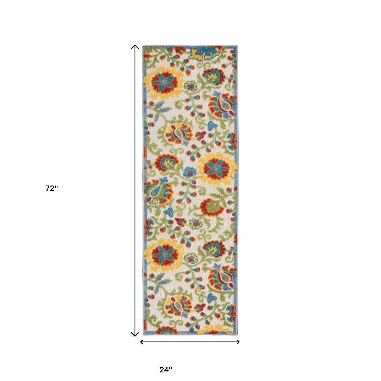 2' X 6' Ivory Green Yellow Floral Non Skid Indoor Outdoor Runner Rug