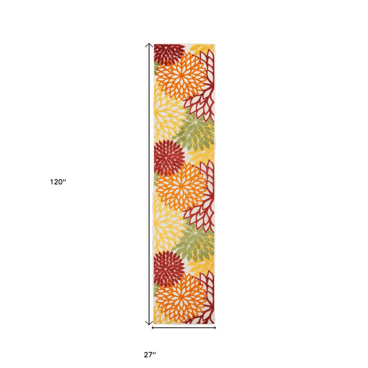 2' X 10' Red Floral Non Skid Runner Rug