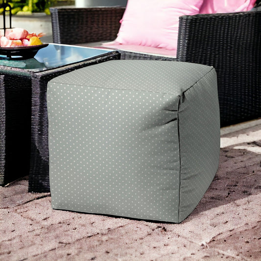 17" Green Polyester Cube Polka Dots Indoor Outdoor Pouf Ottoman