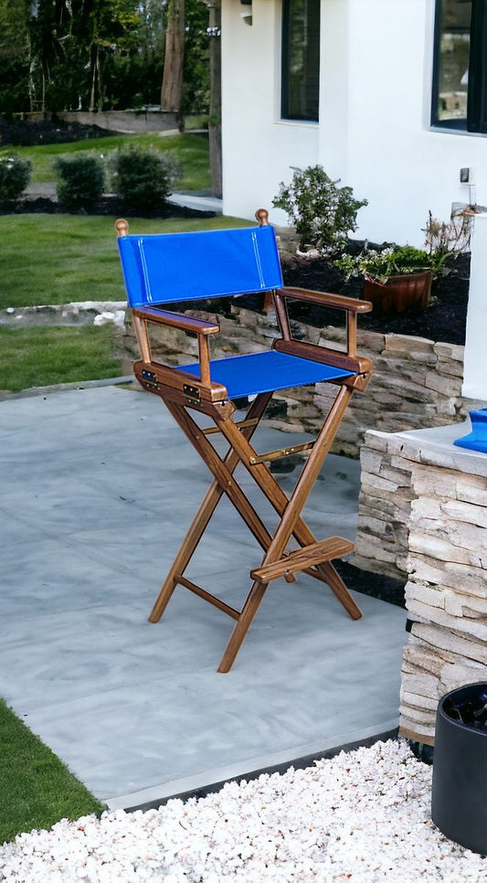 Blue And Brown Solid Wood Director Chair