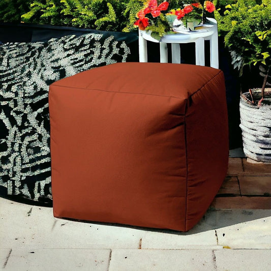 17" Cool Dark Amber Rust Solid Color Indoor Outdoor Pouf Ottoman