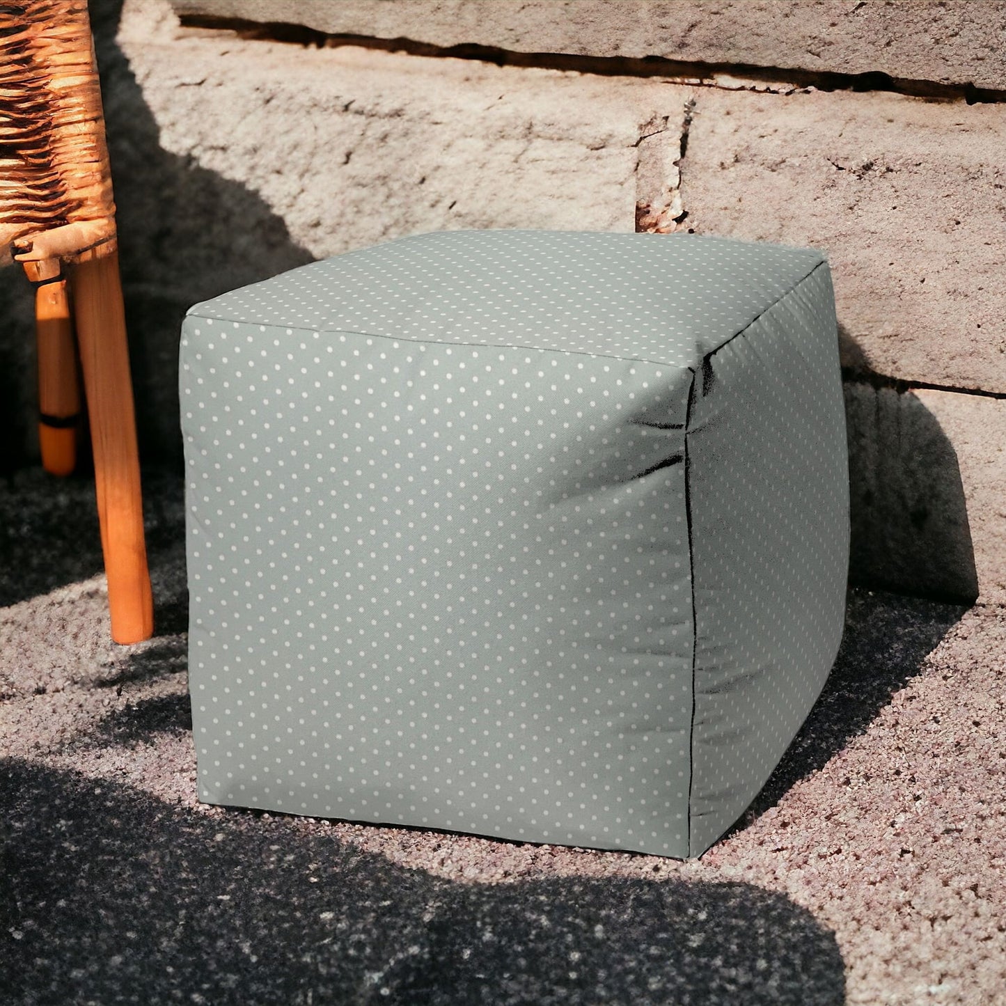 17" Green Polyester Cube Polka Dots Indoor Outdoor Pouf Ottoman