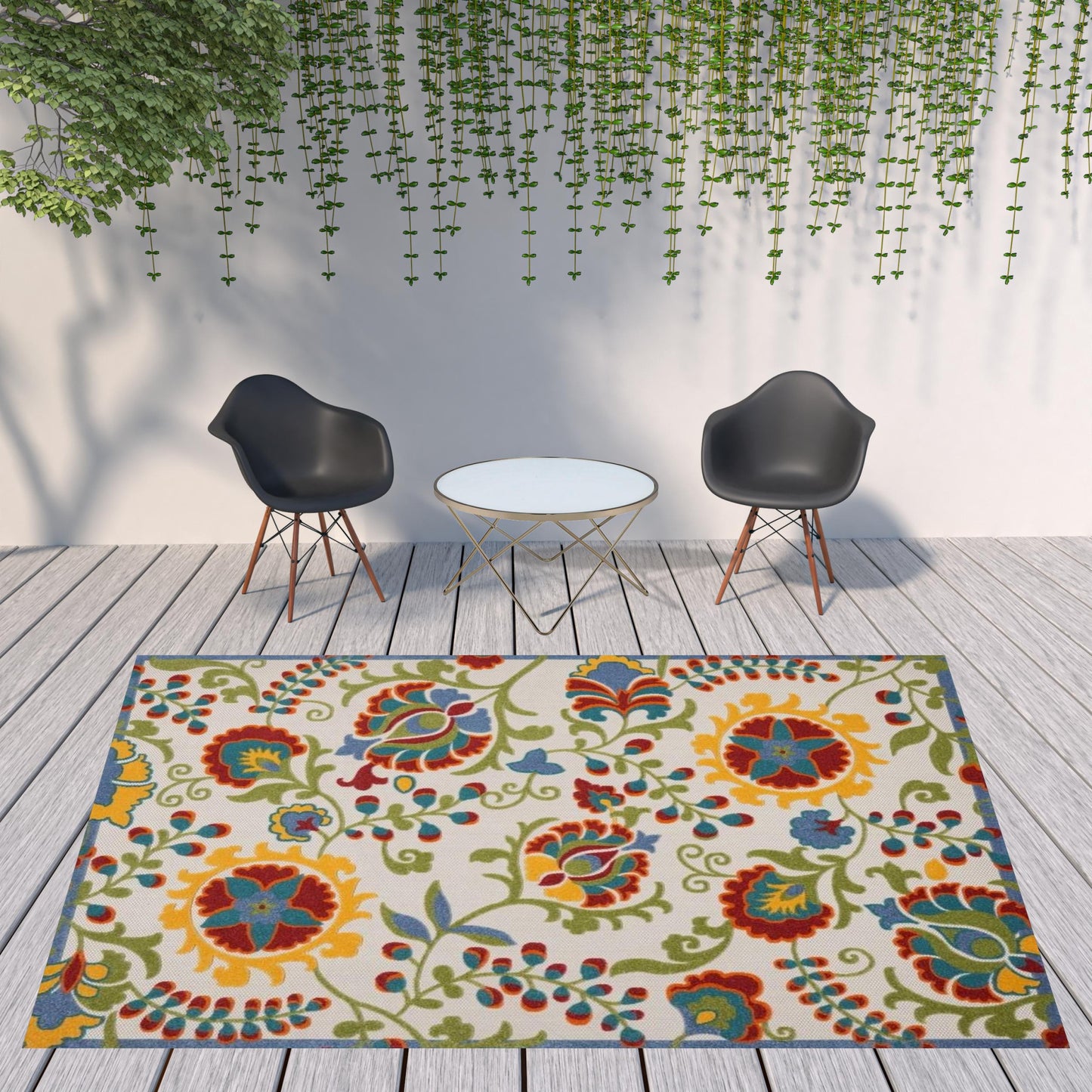 9' X 12' Ivory Toile Non Skid Indoor Outdoor Area Rug
