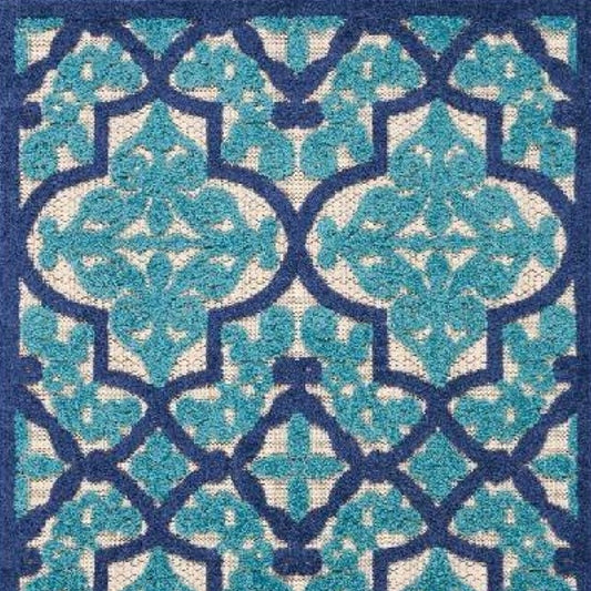 10' X 13' Navy Ikat Non Skid Indoor Outdoor Area Rug