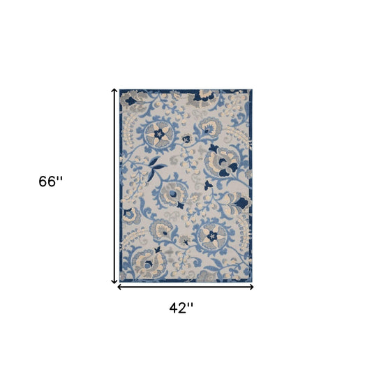 4' X 6' Blue And Grey Toile Non Skid Indoor Outdoor Area Rug