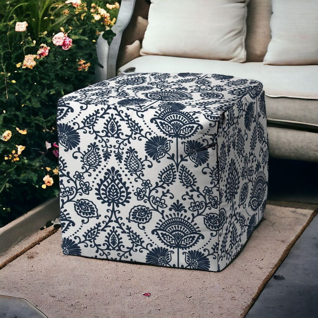 17" Blue Polyester Cube Indoor Outdoor Pouf Ottoman