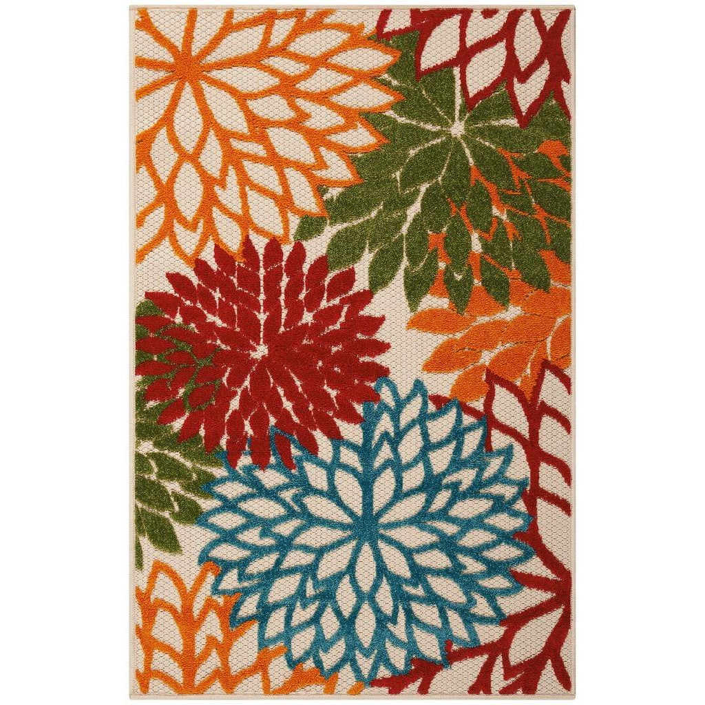 3' X 5' Green Floral Non Skid Indoor Outdoor Area Rug