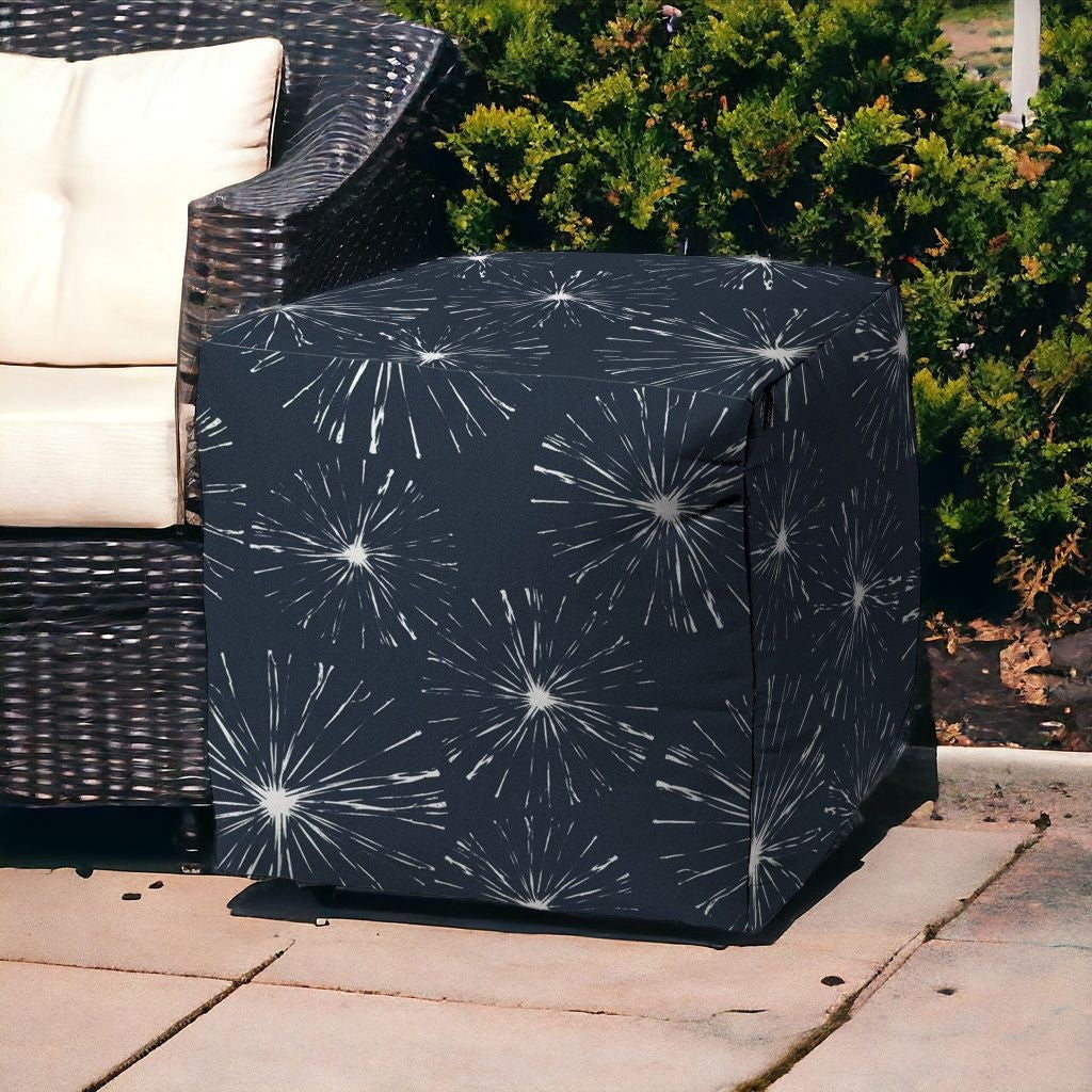 17" Blue Polyester Cube Geometric Indoor Outdoor Pouf Ottoman