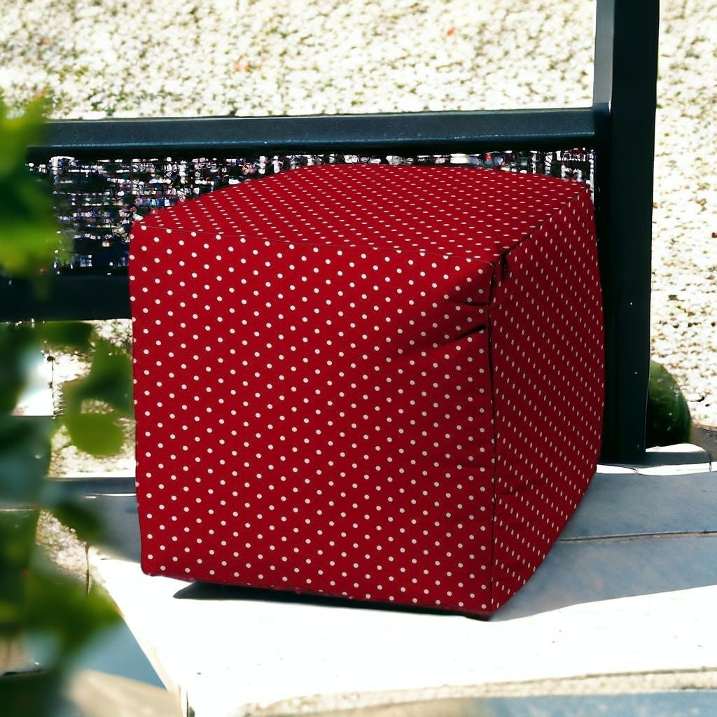 17" Red Cube Polka Dots Indoor Outdoor Pouf Cover