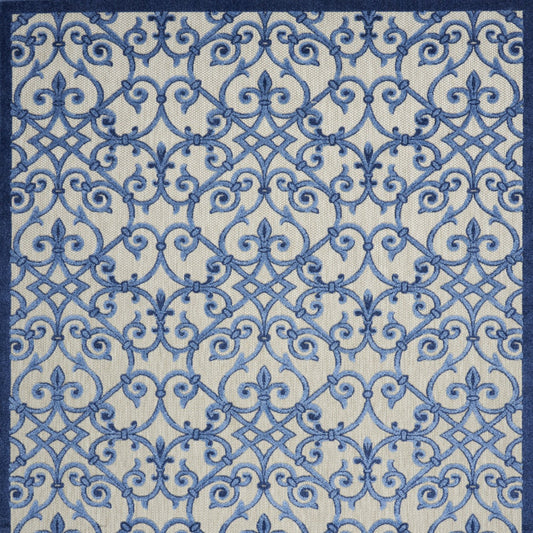 10' X 13' Grey And Blue Damask Non Skid Indoor Outdoor Area Rug