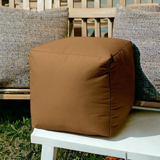 17" Cool Warm Mocha Brown Solid Color Indoor Outdoor Pouf Ottoman