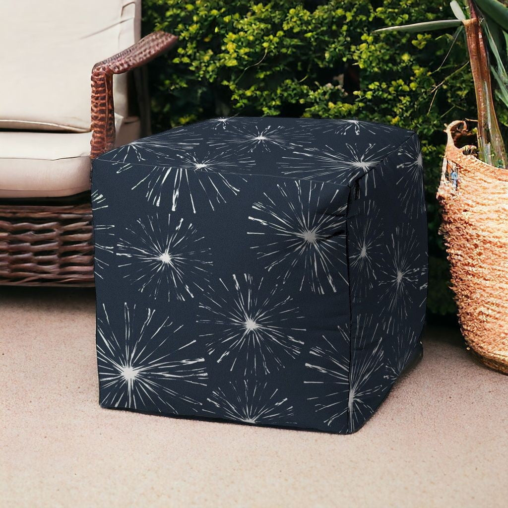 17" Blue Polyester Cube Geometric Indoor Outdoor Pouf Ottoman