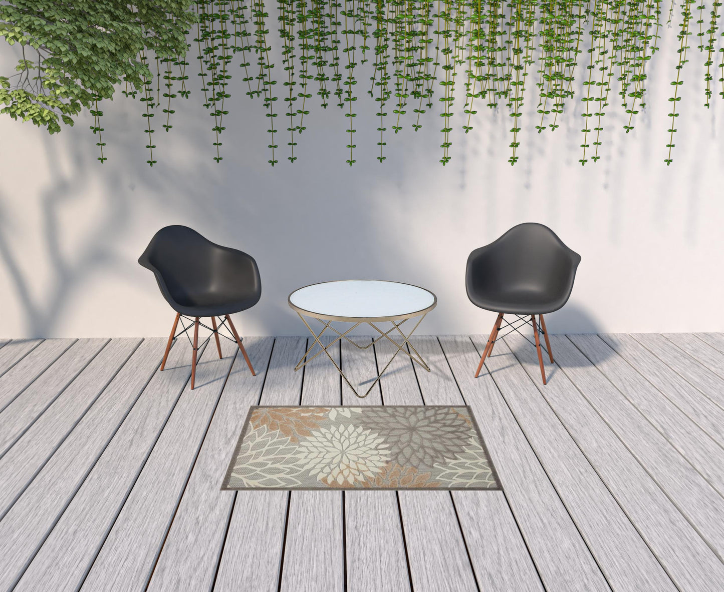 3' X 5' Natural Floral Non Skid Indoor Outdoor Area Rug