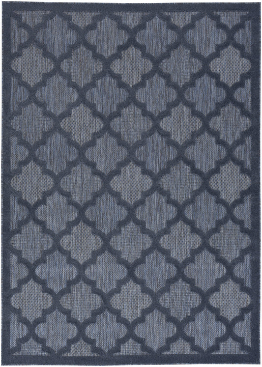 5' X 7' Navy Blue Ikat Indoor Outdoor Area Rug