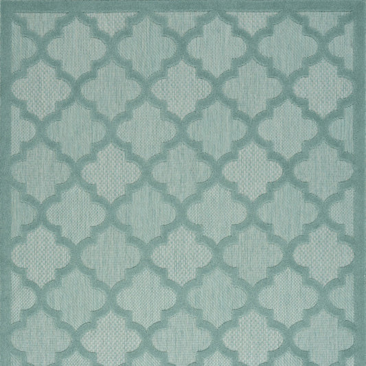 5' X 7' Aqua And Teal Ikat Indoor Outdoor Area Rug