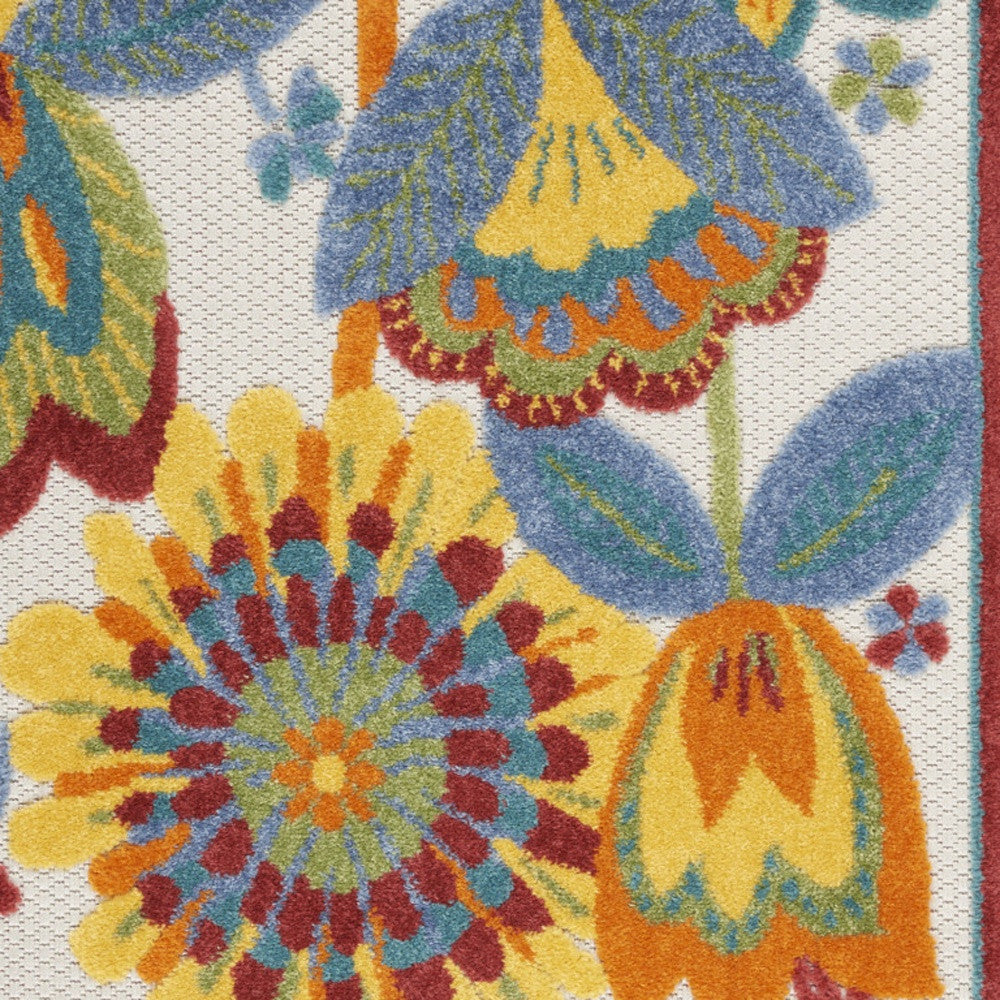 3' X 4' Yellow And Teal Floral Non Skid Indoor Outdoor Area Rug