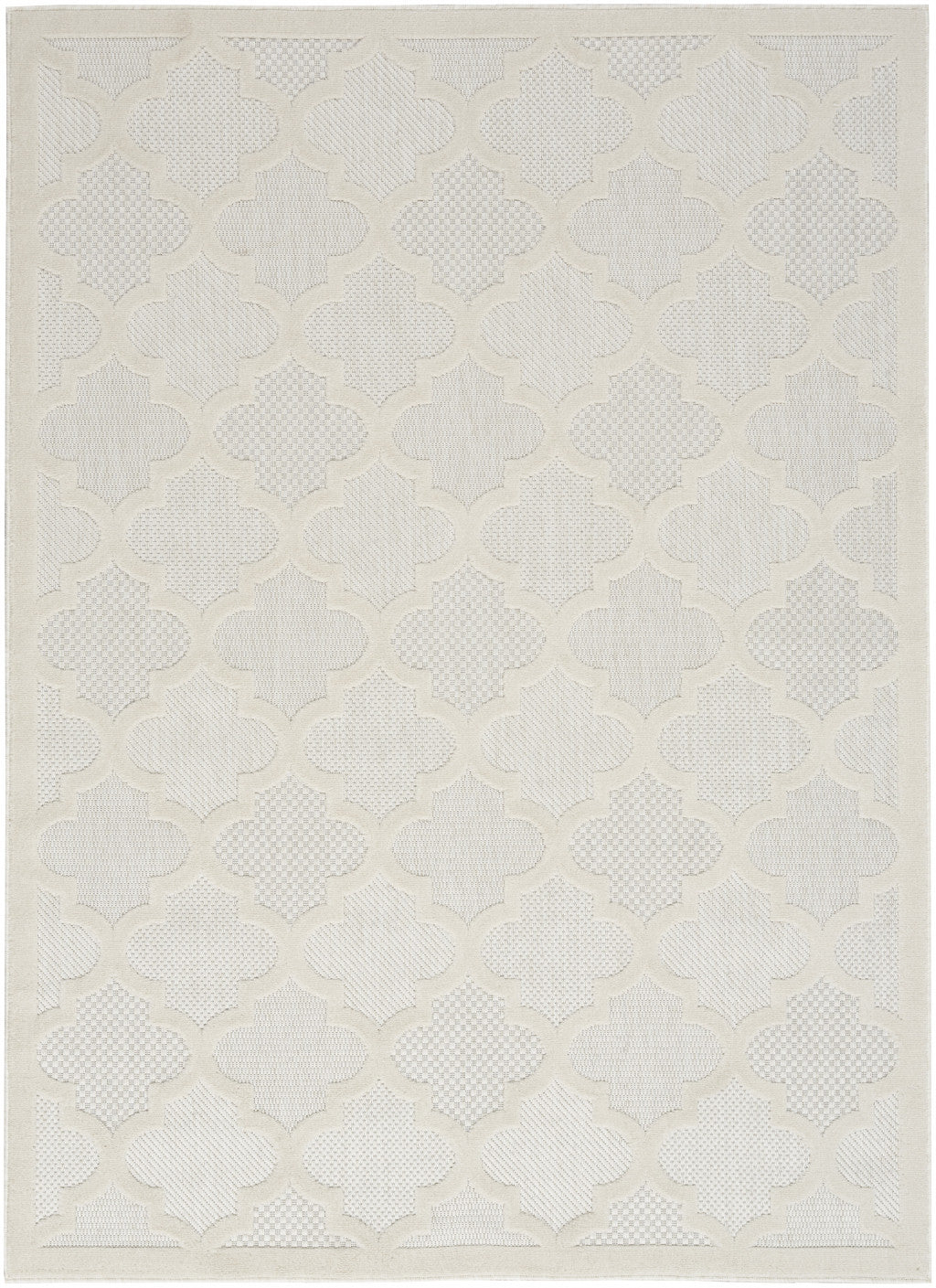 5' X 7' Ivory And White Ikat Indoor Outdoor Area Rug
