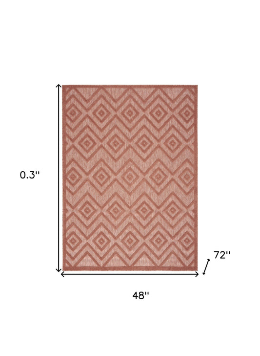 4' X 6' Coral Orange Argyle Indoor Outdoor Area Rug