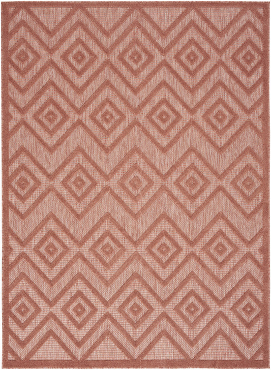 6' X 9' Coral Orange Argyle Indoor Outdoor Area Rug