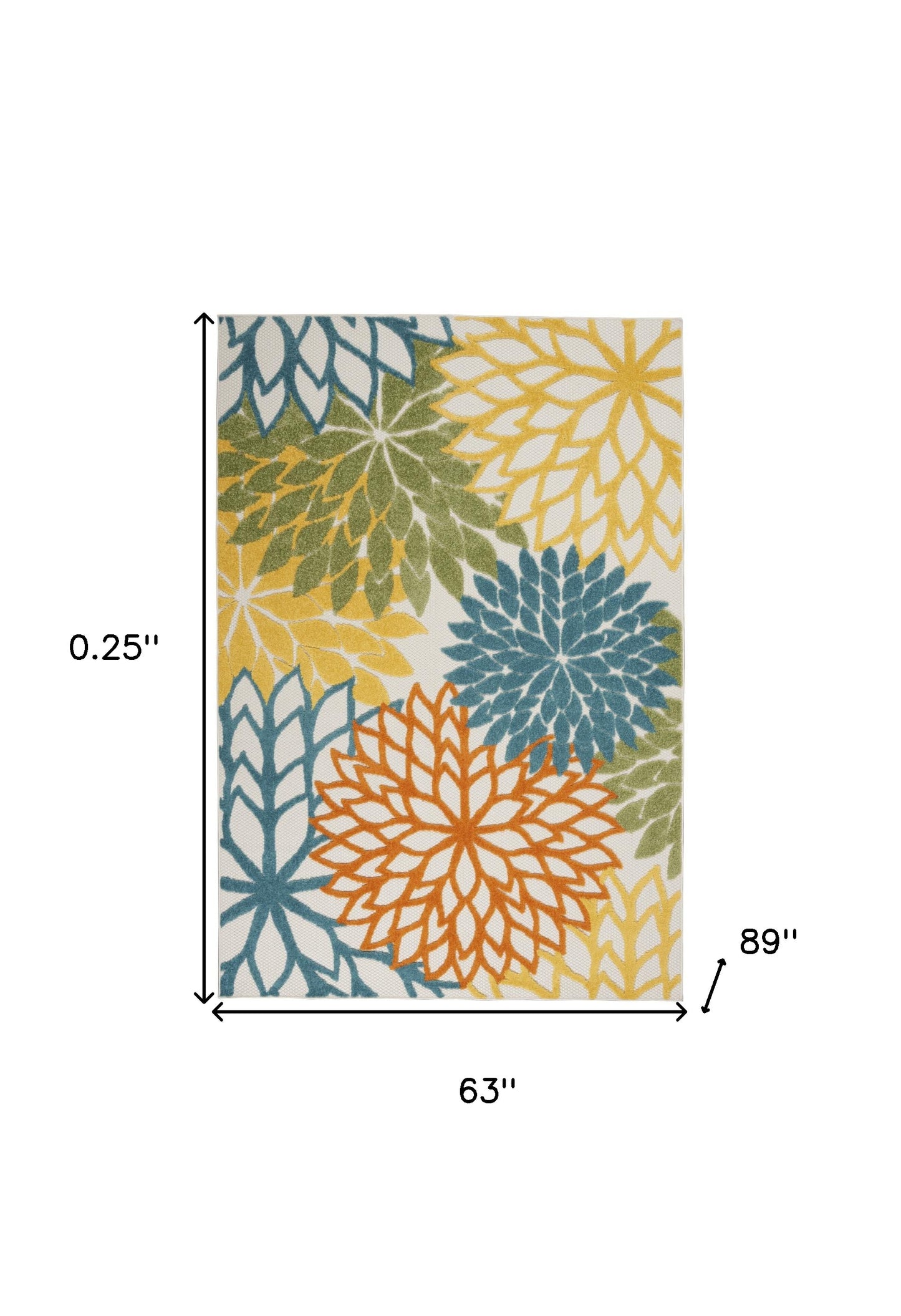 5' X 7' Turquoise Floral Non Skid Indoor Outdoor Area Rug
