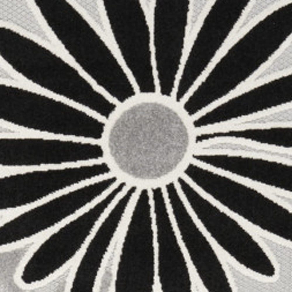 8' X 11' Black And White Floral Stain Resistant Non Skid Area Rug