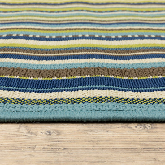 4' x 6' Blue and Green Striped Stain Resistant Indoor Outdoor Area Rug