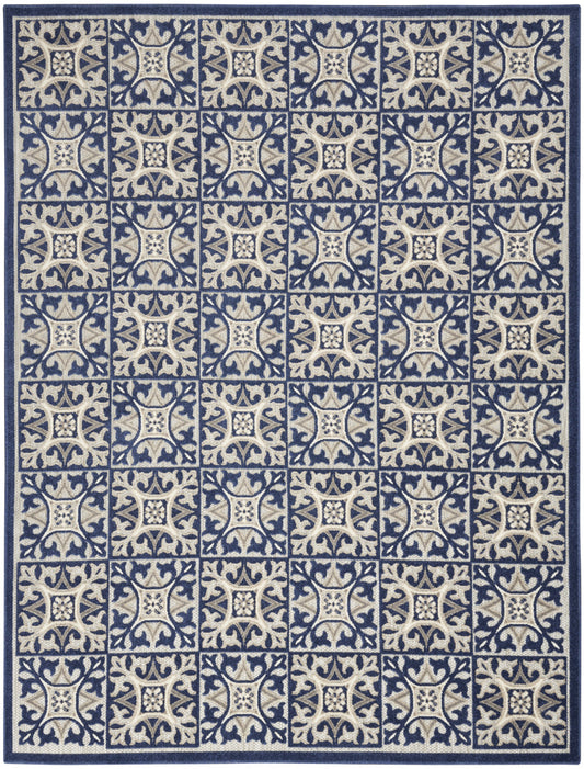 6' X 9' Blue Fleur De Lis Stain Resistant Non Skid Area Rug