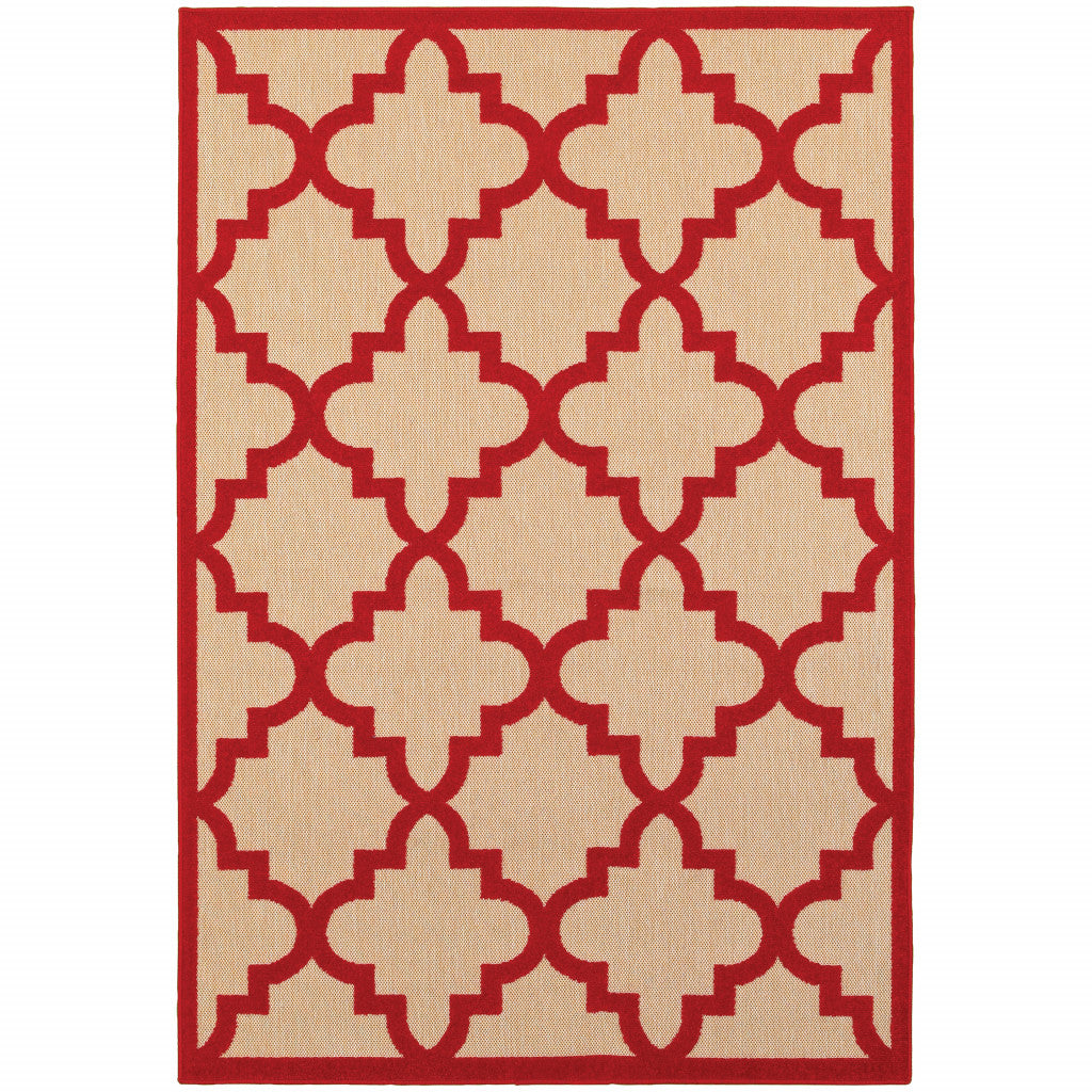 5' x 8' Red Geometric Stain Resistant Indoor Outdoor Area Rug