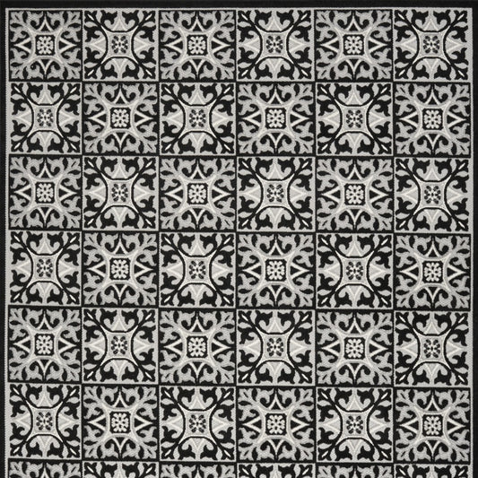 5' X 8' Black And White Fleur De Lis Stain Resistant Non Skid Area Rug