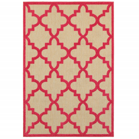 7' x 10' Red Geometric Stain Resistant Indoor Outdoor Area Rug