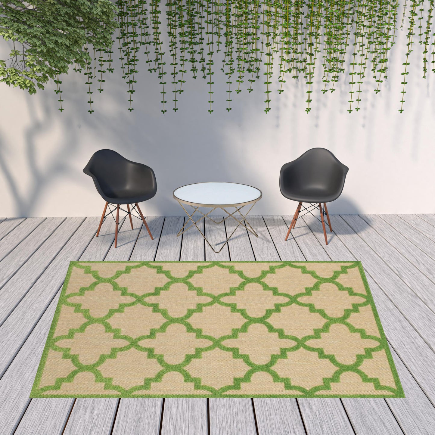 8' x 11' Green Geometric Stain Resistant Indoor Outdoor Area Rug