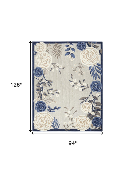 8' X 11' Blue And Grey Floral Stain Resistant Non Skid Area Rug