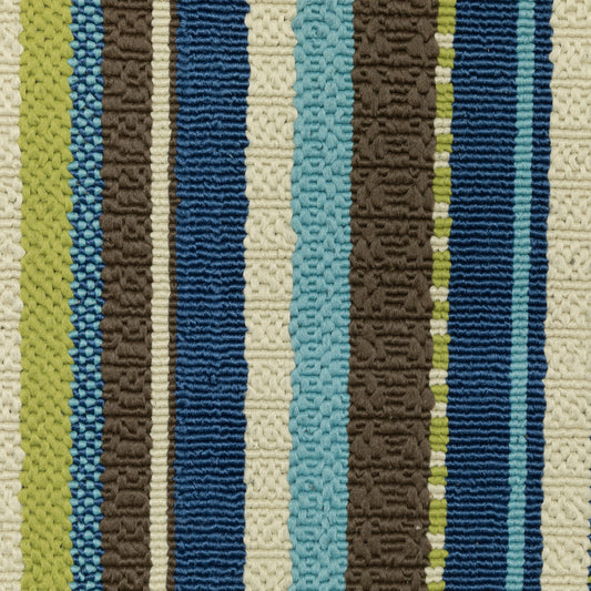 9' X 13' Blue and Green Striped Stain Resistant Indoor Outdoor Area Rug