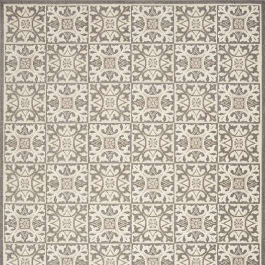 6' X 9' Ivory And Grey Fleur De Lis Stain Resistant Non Skid Area Rug
