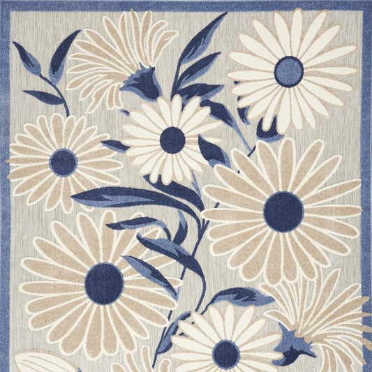 7' X 10' Blue And Grey Floral Stain Resistant Non Skid Area Rug