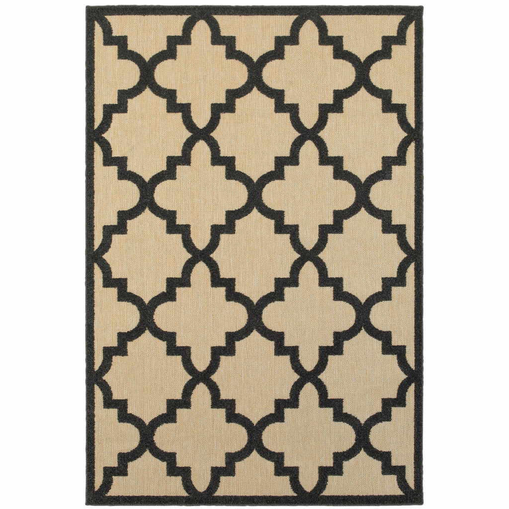 5' x 8' Beige and Black Geometric Stain Resistant Indoor Outdoor Area Rug