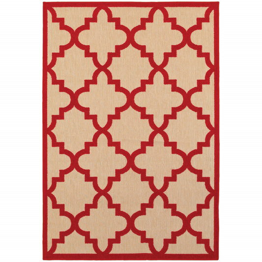 7' x 10' Red Geometric Stain Resistant Indoor Outdoor Area Rug