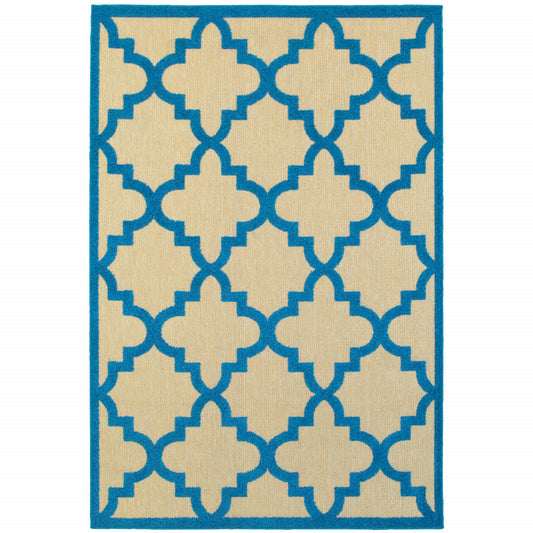 8' x 11' Blue and Beige Geometric Stain Resistant Indoor Outdoor Area Rug