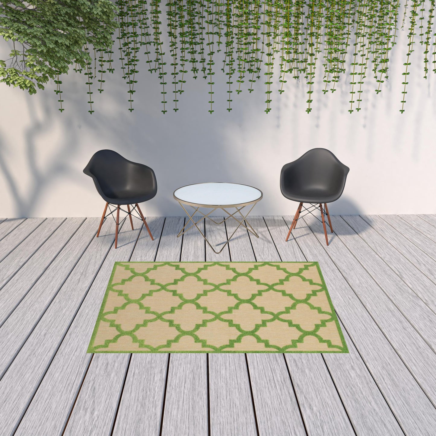 5' x 8' Green Geometric Stain Resistant Indoor Outdoor Area Rug