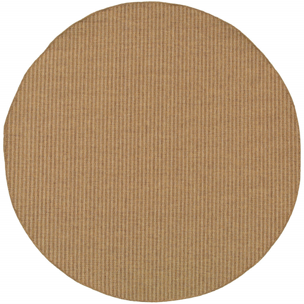 8' x 8' Tan Round Striped Stain Resistant Indoor Outdoor Area Rug