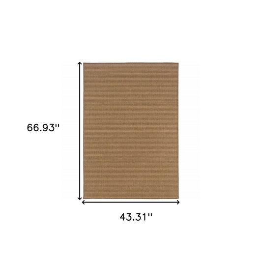 4' x 6' Tan Striped Stain Resistant Indoor Outdoor Area Rug