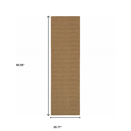 2' X 8' Tan Striped Stain Resistant Indoor Outdoor Area Rug
